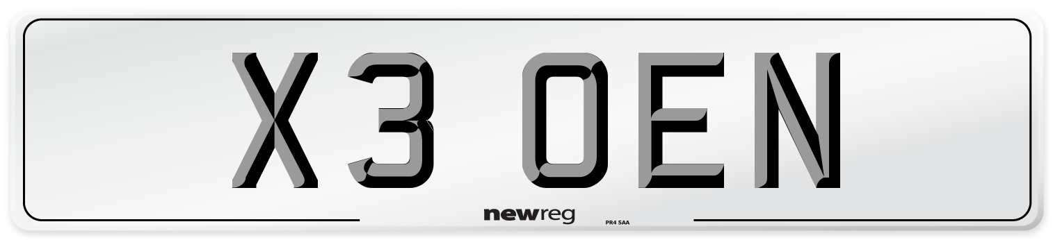 X3 OEN Number Plate from New Reg